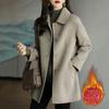 Women Casual Lapel Neck Single Breasted Coats Elegant Women Woolen Loose Jackets Tops Korean Wool Blend Long Sleeve Jacket