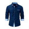 Men's Color Block Slim Fit Cotton Shirt - Long Sleeve, High-End Business Fashion