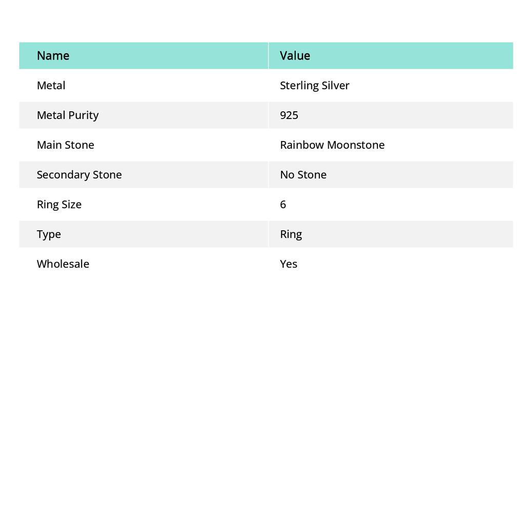 Кольцо из серебра 925 пробы с натуральным радужным лунным камнем, размер 6 A4V83