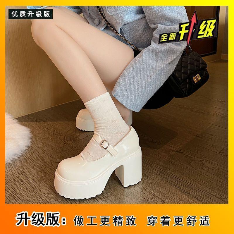 Винтажные туфли Мэри Джейн женские новые туфли ведьмы супер высокий каблук толстый каблук водонепроницаемые стол круглый носок универсальные детки одинарные туфли