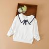 Белый свитшот для девочек, детские весенне-осенние толстовки с длинными рукавами в консервативном стиле, детская одежда с матросским воротником и галстуком-бабочкой