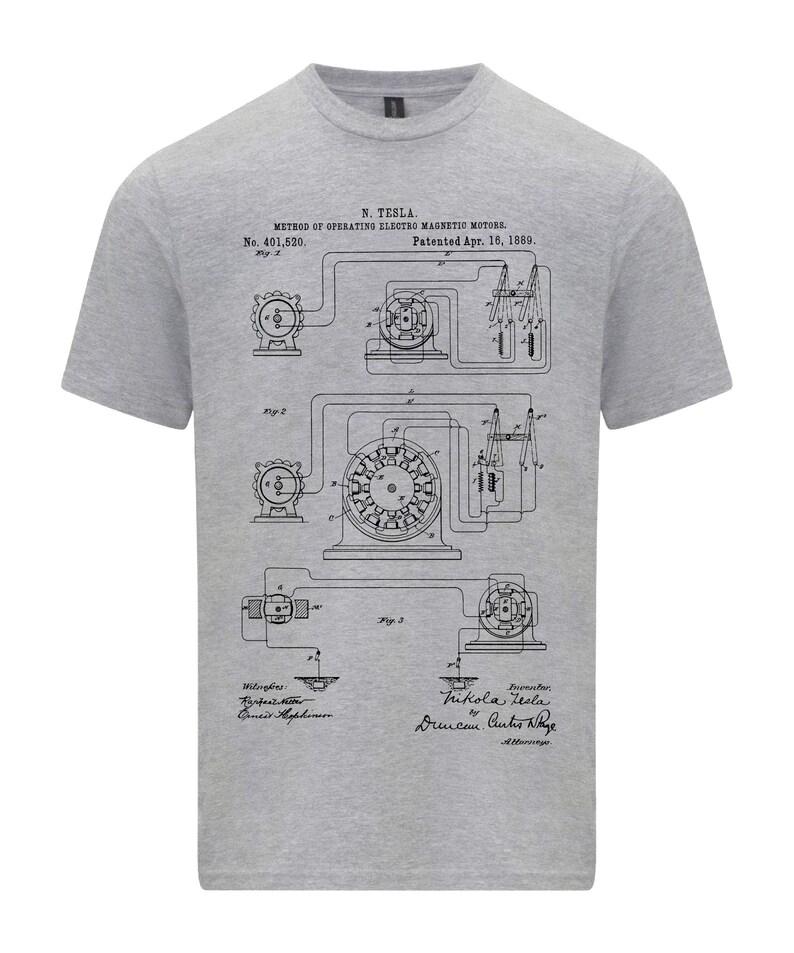 Nikola Tesla Operating Motor Patent Famous Inventor T-shirt Science and Innovation Technology Engineering Gift Short Sleeve Tops