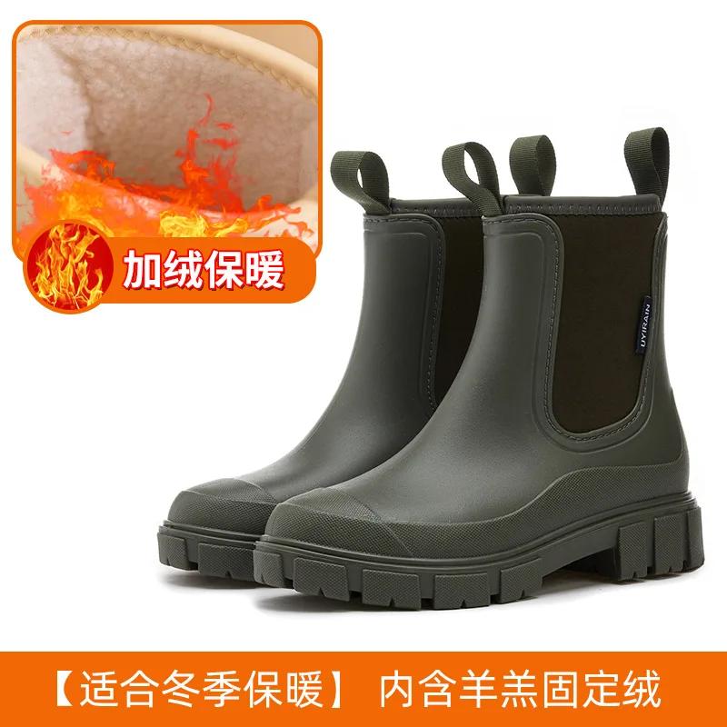 Зимние женские ботинки Хлопковые утепленные женские дождевые ботинки Подошва Дождевые ботинки Женские Износостойкие Водонепроницаемые Нескользящие Резиновые ботинки