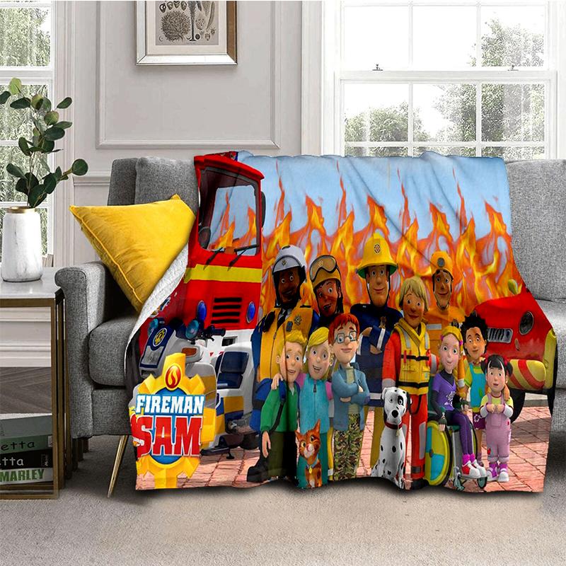 3D Classic Fireman Sam Child Cartoon Blanket,Soft Throw Blanket for Home Bedroom Bed Sofa Travel Picnic Cover Kids Gift