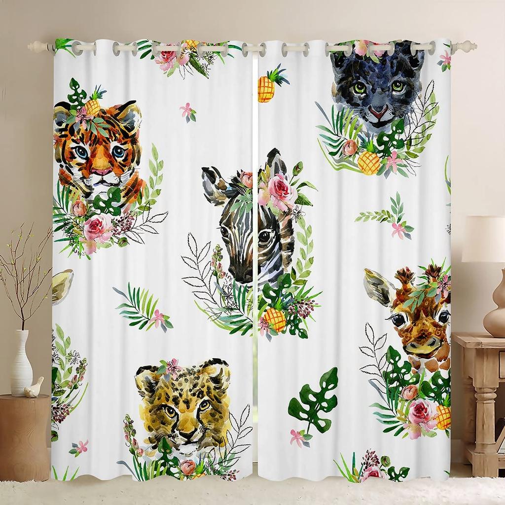 Cute Tiger Blackout Curtains Kawaii Wild Animal Drapes for Children Boys Girls Bedroom Living Room Print Window Dreapes 2 Panels