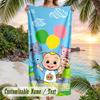 Cocomelon Beach Towel, Personalized Custom Text, Quick Dry Soft Large Towel For Swimming Pool Travel