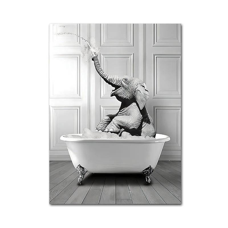 Забавный постер с животными и принты, художественная картина для ванной комнаты, холст, картина, жираф, слоненок, ванна, настенные художественные фотографии для декора детской комнаты