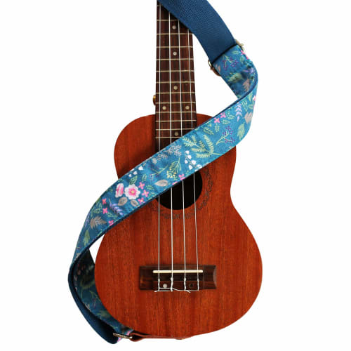 MUSIC FIRST Original Design Retro "Misty Garden at Dawn" Soft Cotton & Genuine Leather Ukulele Strap/Shoulder Strap with Branded Strap Locker