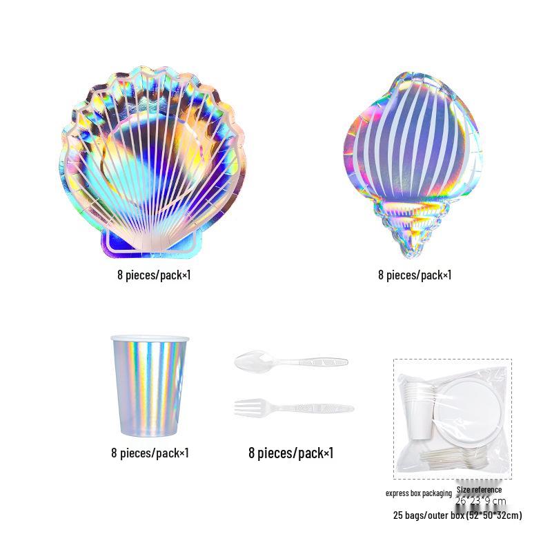 Набор одноразовой посуды для вечеринки «Ракушка» для детей: Бумажные тарелки и стаканчики для праздников