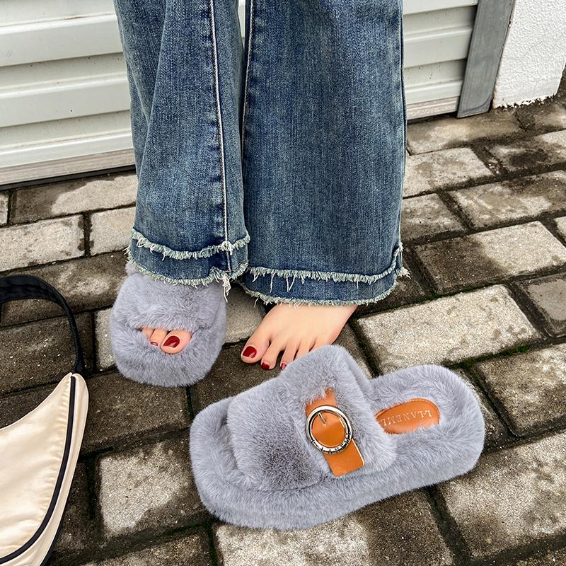 Мода 2025 Новые женские тапочки Слипоны Уличные сандалии Пушистые Зимние Платформа Комнатные туфли Удобные Противоскользящие Тапочки Шлепанцы Женские