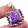 Natural Purple Copper Turquoise 925 Solid Silver Gift TwoTone Pendant 1.5" H9M19