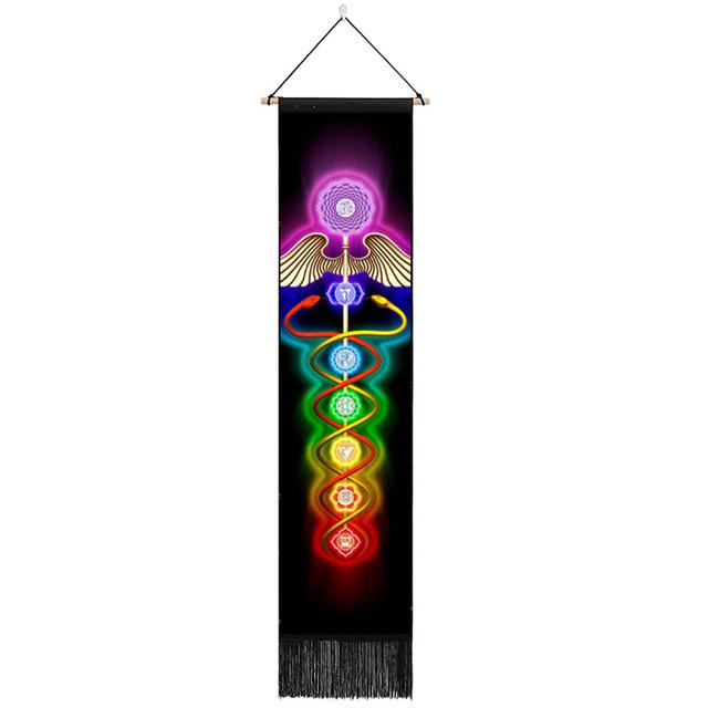 Seven Chakra Tapestry Vertical Wall Hanging Tree of Life Tapestry Tassel Yoga Meditation Tapestry for Bedroom Living Decoration