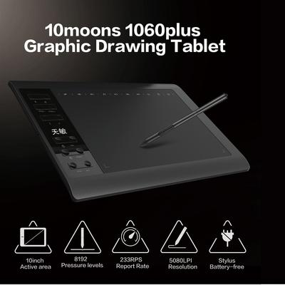 Графический планшет G10 1060Plus, 10x6 дюймов, дизайнерский планшет для цифрового рисования, 8192 уровней, ручка без батареи, 10 лун для Windows и Mac