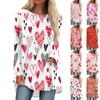 Women's Fashion Casual Long Sleeve Valentine's Day Love Print Round Neck Pullover Top Blouse