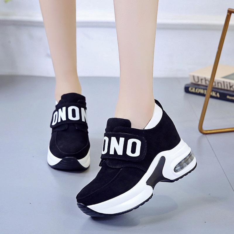 New thick-soled muffin shoes, student casual shoes, autumn single shoes, Velcro inner height increase
