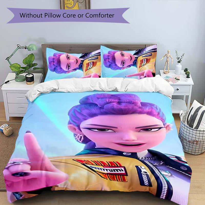 KPOP Hunter 3pcs Bedding Set Duvet Cover Closure Includes 1 Duvet Cover & 2 Pillowcases for All Seasons Bedroom Home Dorm Decor