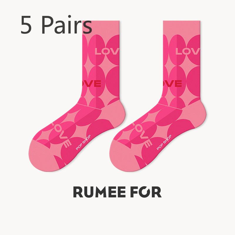 5 пар женских весенних и летних носков Sweat Tide Love In The Tube Cotton Socks