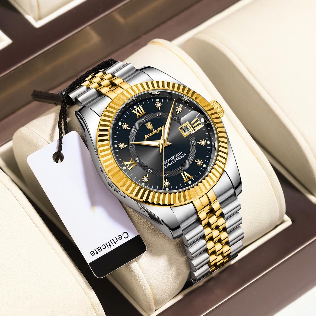 Brand Luxury Men's Watch New Business Quartz Watch Man Diamond Calendar Clock