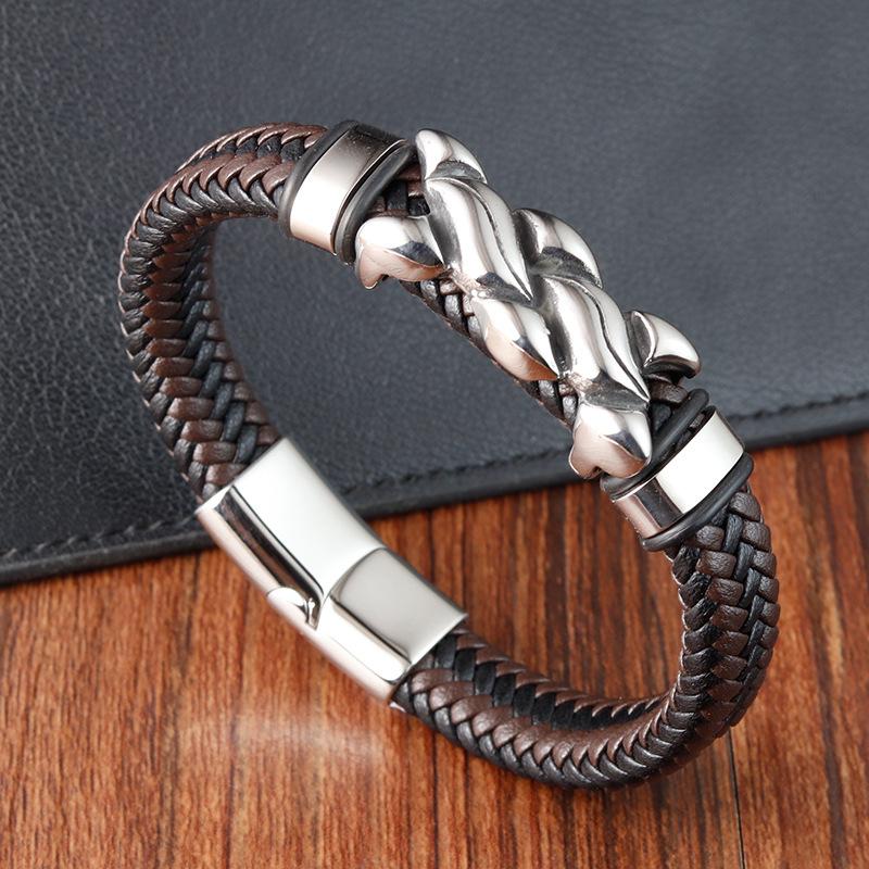 Vintage Cross Bracelet for Men Stainless Steel Braided Leather Rope Bracelet Hip Hop Punk Male Jewelry Accessories