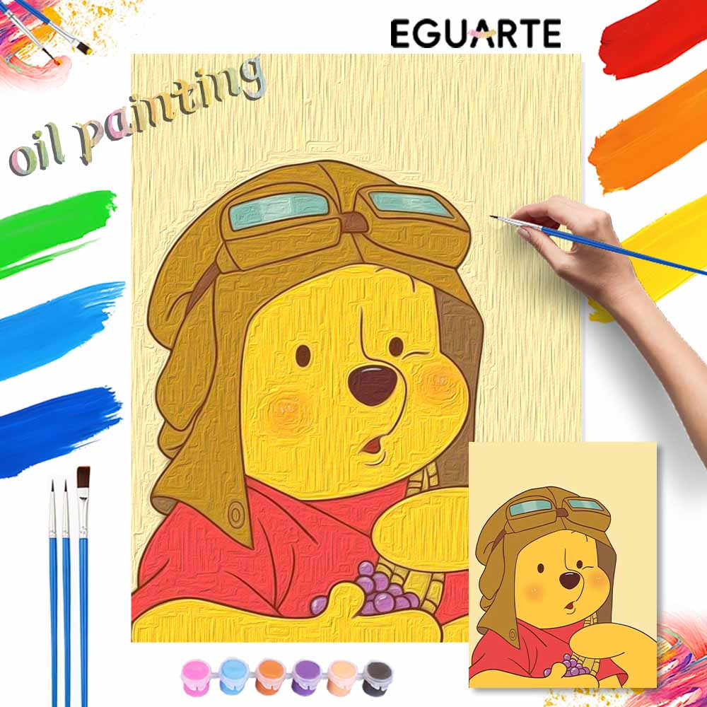 Disney Winnie The Pooh Aviator Paint By Number Kit Drawing Canvas DIY Picture Home Decor Painting Wall Art Craft Gift Set For Adult