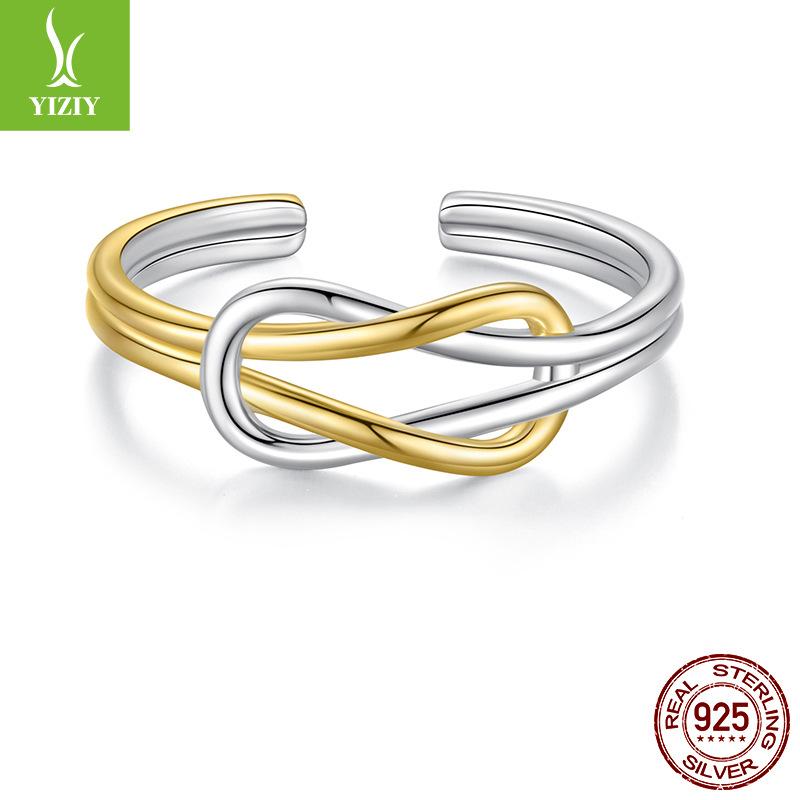 S925 Sterling Silver Color Separation Metal Texture Interwoven Opening Ring Cold High Sense Fashion Ring