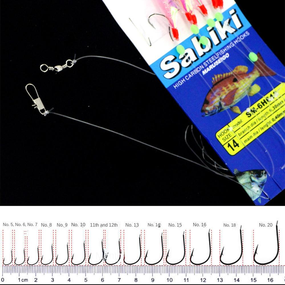6pcs Artificial Sabiki String Hook Rig Luminous Bean Lure Bait Tackle  for Sea/Freshwater Fishing
