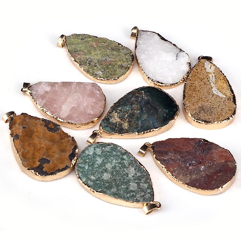 HZ Hot Sale Raw Gemstone Wire Wrapped Pendant Jewellery Crystals Plating Gold Necklace Pendant Druzy Agate Pendants