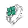 Natural Green Agate Squares Gemstones Ring for Women 925 Sterling Silver Jewelry Elegant Nice Gift