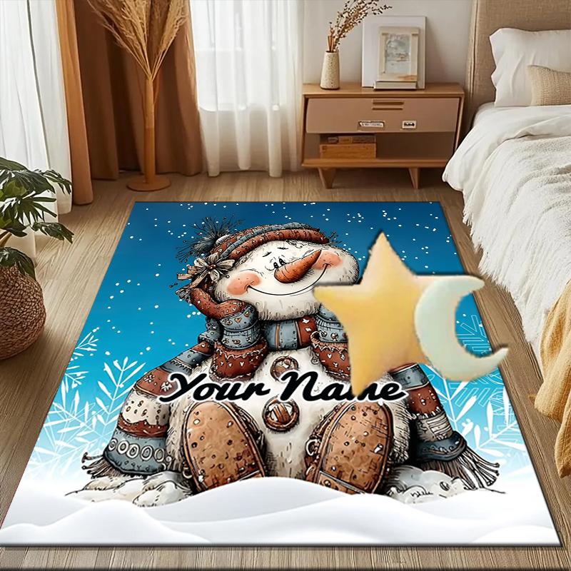 1PC Custom Name Snowman In Winter Wonderland Theme Floor Mat Ideal for Living Room, Game Rooms, Office, Bedroom,Floor Mat Playful Design89