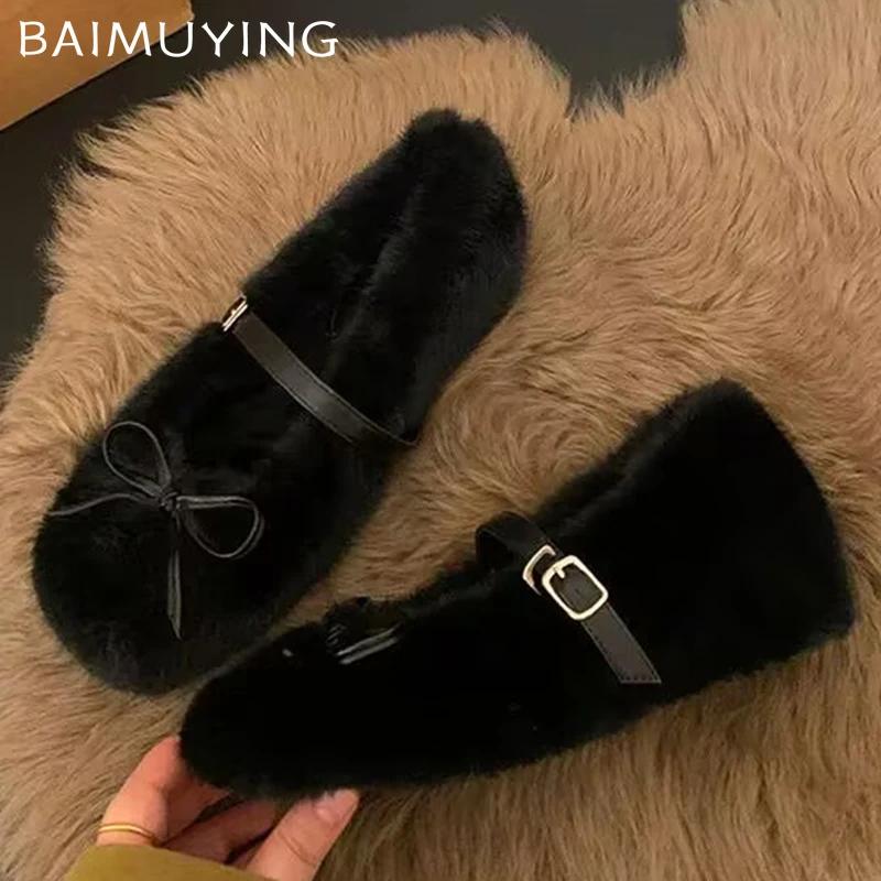Меховые женские туфли на плоской подошве, модные осенние неглубокие ботинки для женщин 2025 года, трендовые дизайнерские брендовые повседневные удобные короткие плюшевые теплые зимние ботинки Femme