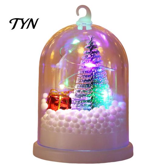 Hanging Christmas Tree Light in Dome with LED Light, Mini Cedar Up Compact Gift for Friends Ornament, Battery Powered Decorative Table Lamp