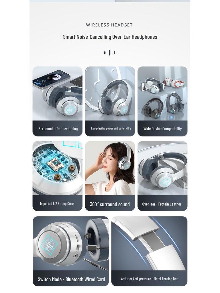 Bluetooth LED-обруч с наушниками: Полноразные беспроводные игровые наушники HIFI с басами
