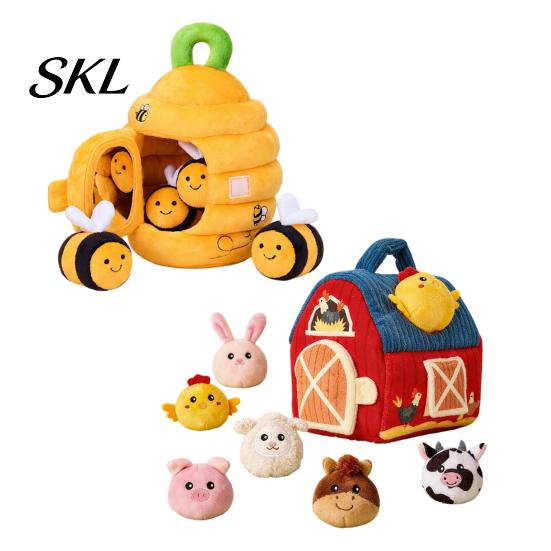 Sensory Toys for Infants Beehive Hide And Seek Plush Toy, Baby Pull Out Bee Activity Infant Grasping Pulling Toy Fine Motor Skill 0-3 Years, Soft Crib