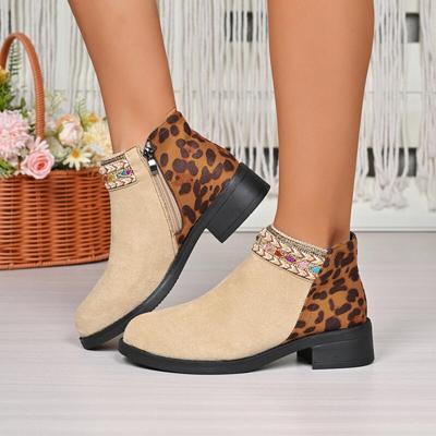 Сексуальные леопардовые ботинки челси с острым носком женские 2025 осень красочный плетеный ремешок боковая молния замшевые ботильоны модные западные ботильоны