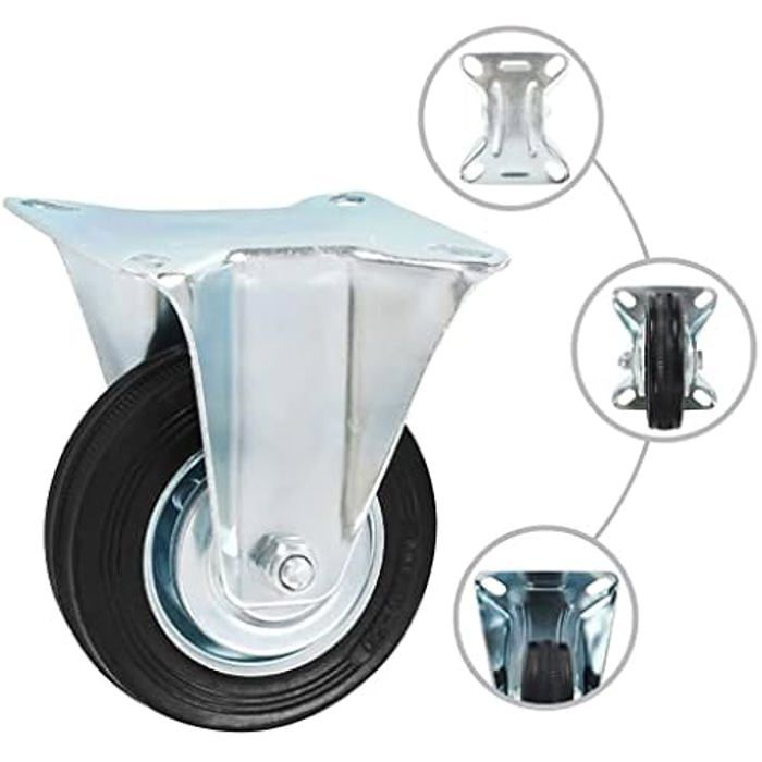Roulettes fixes - VIDAXL - Lot de 4 - Caoutchouc - Diamètre 100 mm - Charge max 70 kg