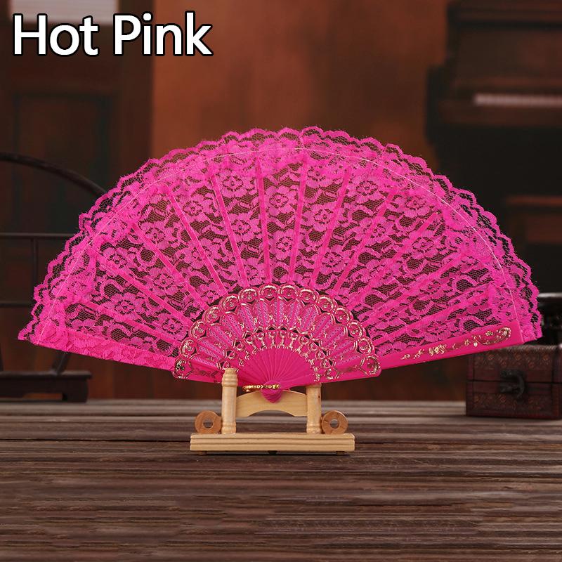 1PC Folding Fans Festival Gift Solid Color Hand Held Flower Fan Hollow Lace Fans Decorative