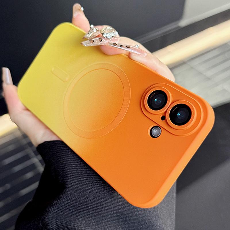 Подходит для Apple 17promax Градиентный Магнитный Жидкий Силиконовый Чехол для Мобильного Телефона Чехол с Защитой Объектива для IPhone 16