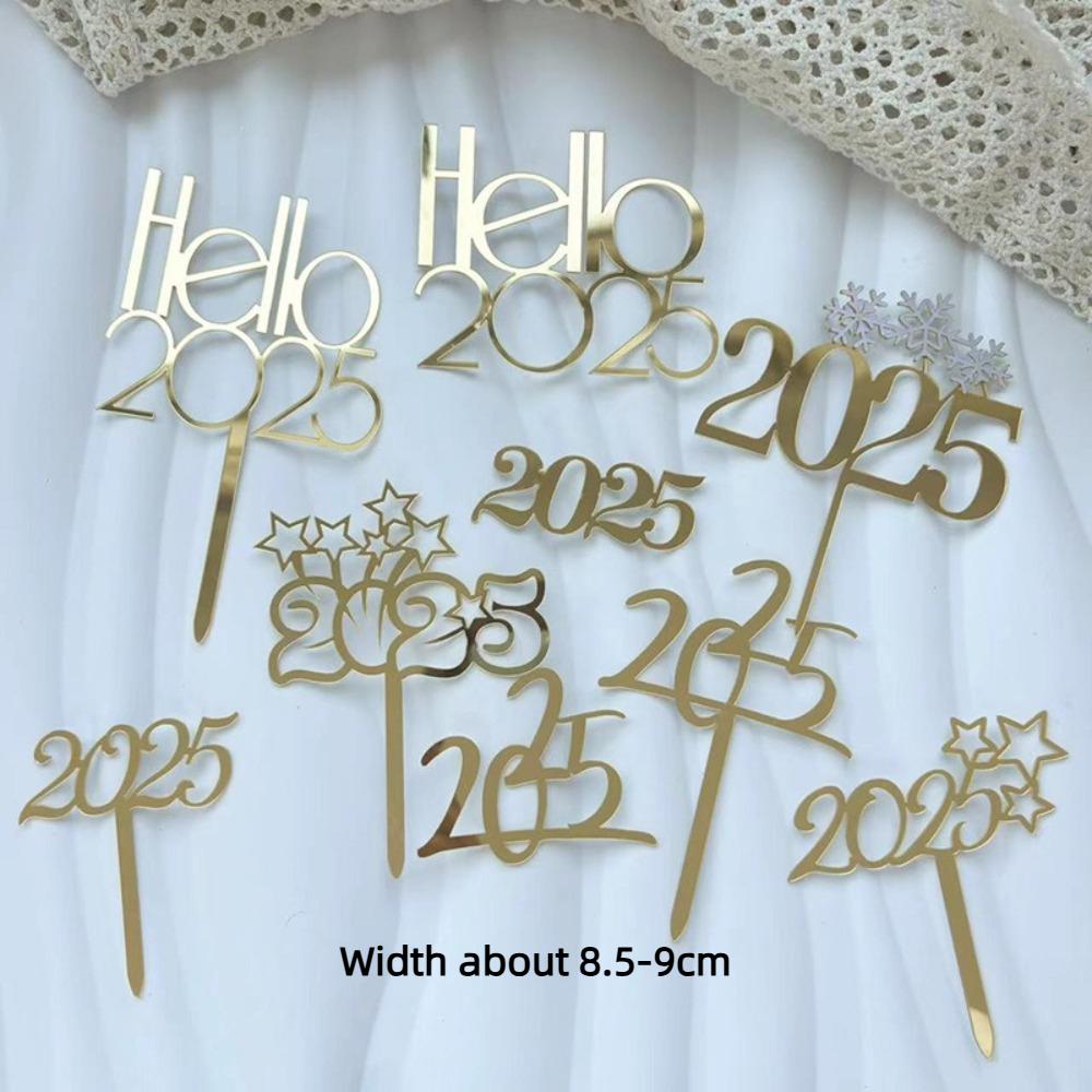 5 шт. Ручной почерк 2025 торт Топпер золотые акриловые украшения для торта Рождественский кекс Топпер для новогодней вечеринки