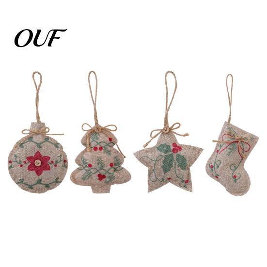Festive Garland Hanging Supplies Burlap Christmas Ornaments, Rustic Linen Fabric Decoration, Tree Ball Stocking Ornaments for Holiday Star Shaped