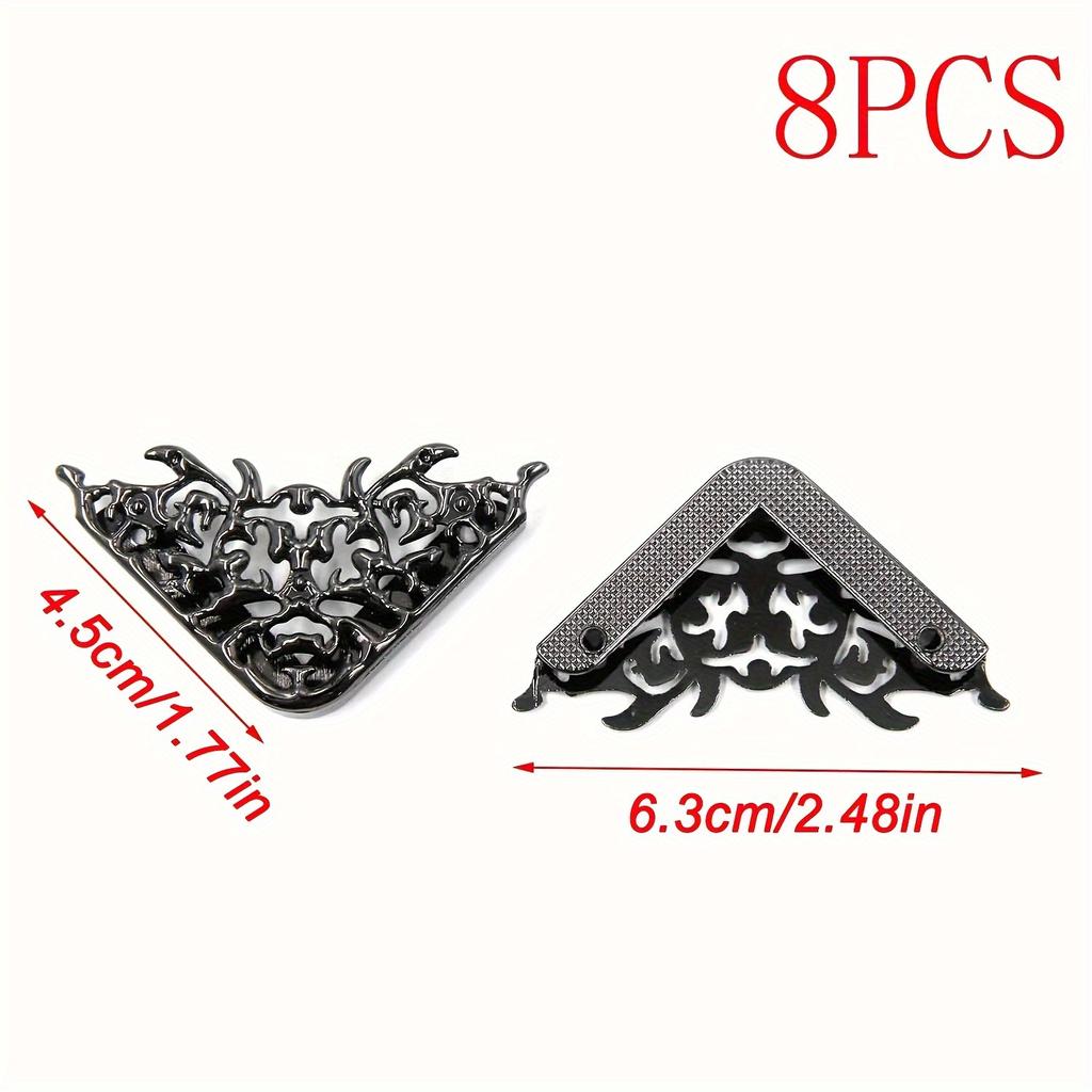 8pcs Metal Bags Handbags Clip Edges Light Black Hollow Corner Protector Edge Safety Guard Fixed Decorative Buckle Accessories