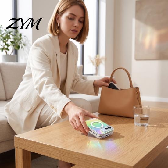 Durable Acrylic Case for Smartphone iPhoneDuo Case, Magnetic Phone Transparent Gradient Hard Shell with Wireless Charging Compatible Built-in