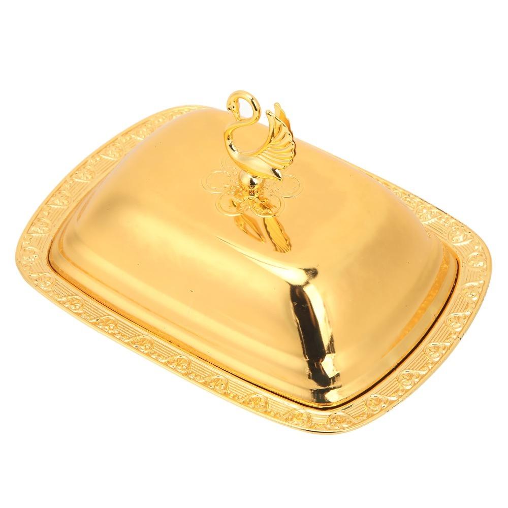 2pcs Gold Fruit Serving Tray Swan Handle Lid Snack Serving Dish Wedding Party