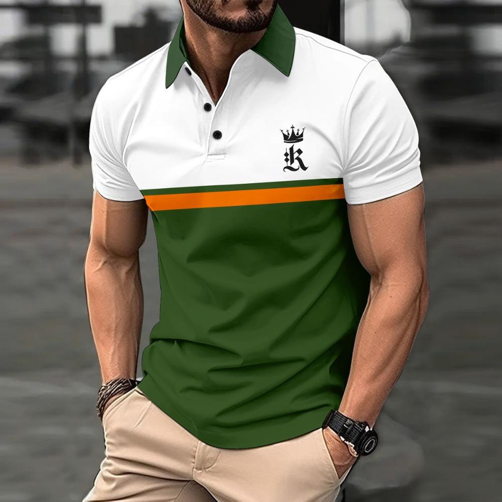 Printed Short Sleeved Shirt Men's Casual Lapel Polo Shirt