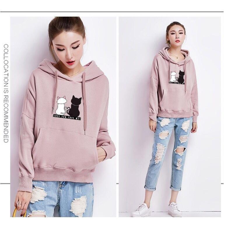 Aominuo Perfect DLЖенские толстовки с капюшоном, повседневная толстовка, зимние женские мешковатые джемперы с котом, пуловеры, топы