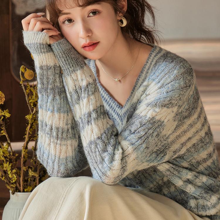 Mishow Вязаная блузка для женщин, осень 2023, новая мода в полоску, свободный свитер с v-образным вырезом и длинным рукавом, повседневный женский свитер MXC41Z0146