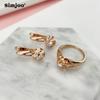 SIMJOO Rose Gold Zircon Flower Earrings Ring Set