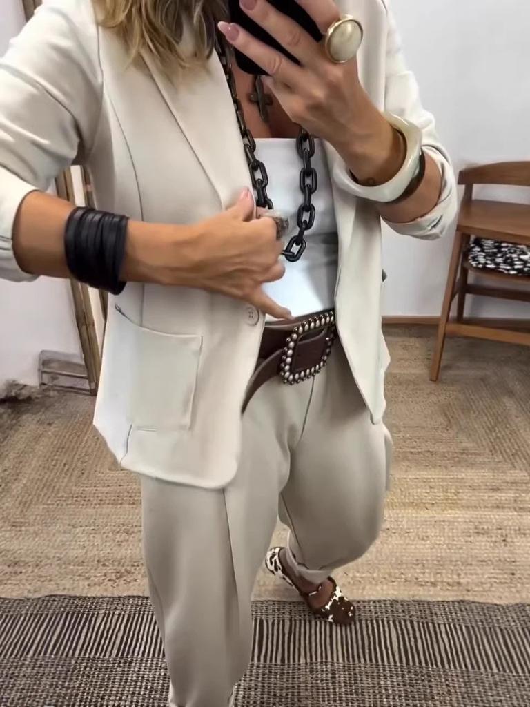 Women Spring Casual Suit Set With Blazer And Pants For Office And Daily Wear