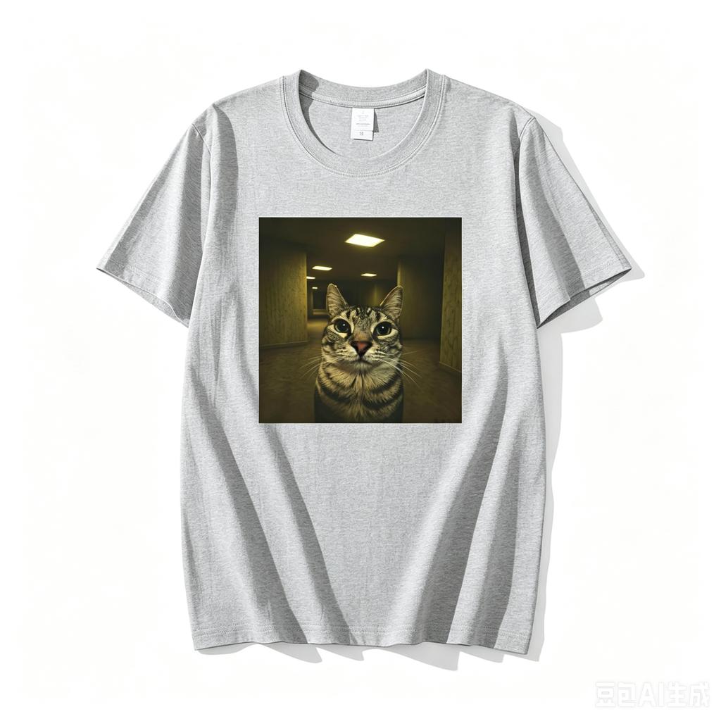 Funny Cat Tshirt Liminal Space Graphic Tee Unisex Unisex Weirdcore Cat Tshirts Casual Round Neck Printed Cotton Short Sleeve