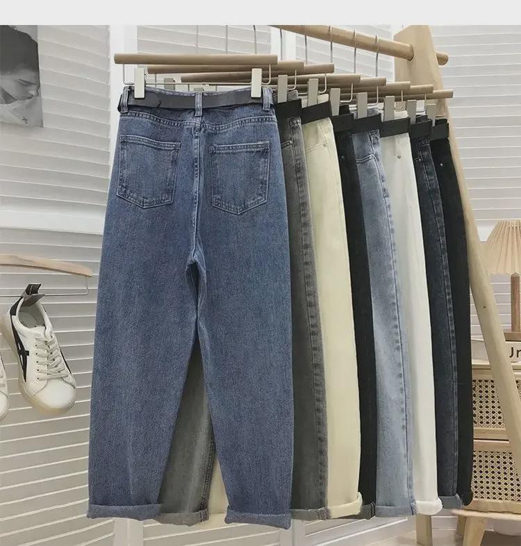 Женские джинсы с высокой талией в стиле ретро — осень 2021 г., корейский стиль, свободный облегающий крой, брюки-шаровары цвета моркови с девятью точками