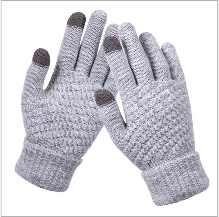 Touch Screen Gloves Winter Unisex Thick Fleece-Lined Wool Non-Slip Riding Finger Cold-Proof Knitted Warm Gloves for Couples